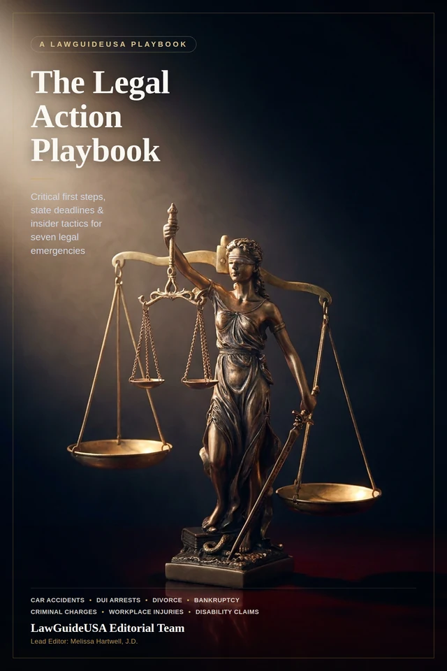 The Legal Action Playbook — a LawGuideUSA Playbook, cover with the scales of justice
